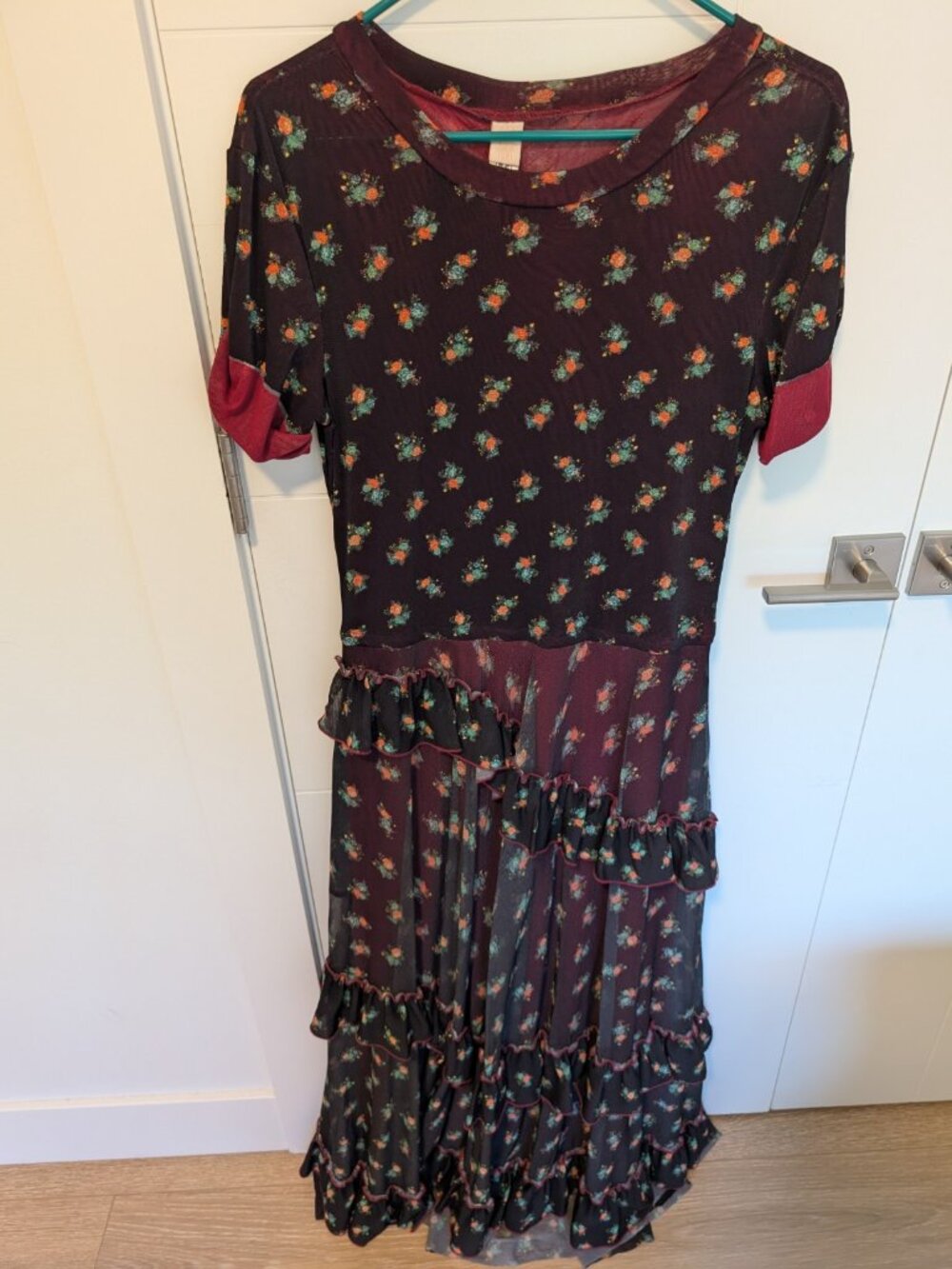 We Are HAH Floral Mesh Ruffle Midi Maxi Dress M/L